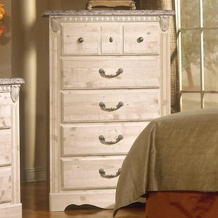 Tall 5 Drawer Chest with Granite Look Top